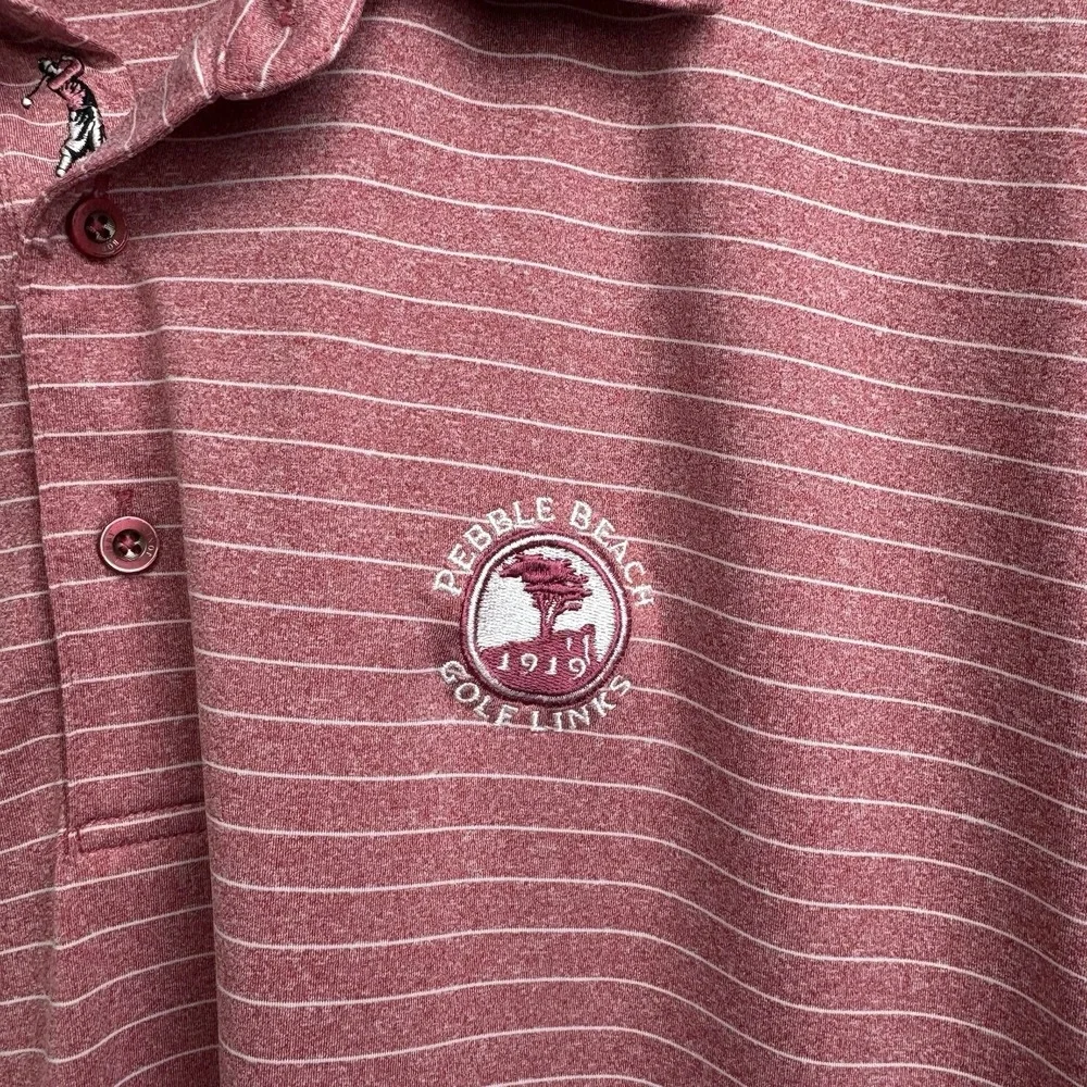Bobby Jones Polo Golf Shirt L Red Stripe‎ Short Sleeve Casual Atheletic Mens